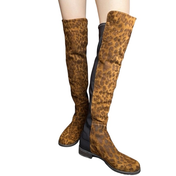 Stuart Weitzman Brown Cheetah Over-the-Knee Boots With Stretchy Back - Picture 1 of 12